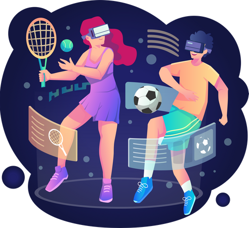 Personas practicando deportes virtuales  Ilustración