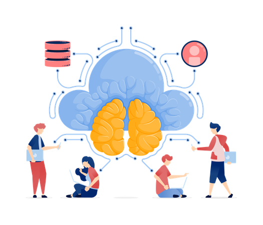 Personas que acceden a datos de bases de datos y de la nube  Ilustración