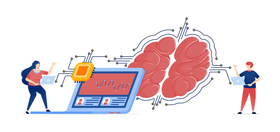 Personas que acceden a servicios de contabilidad e inversión financiera a través de cerebros de IA  Illustration