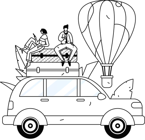 Personas que buscan rutas turísticas en el móvil  Ilustración