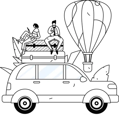 Personas que buscan rutas turísticas en el móvil  Ilustración