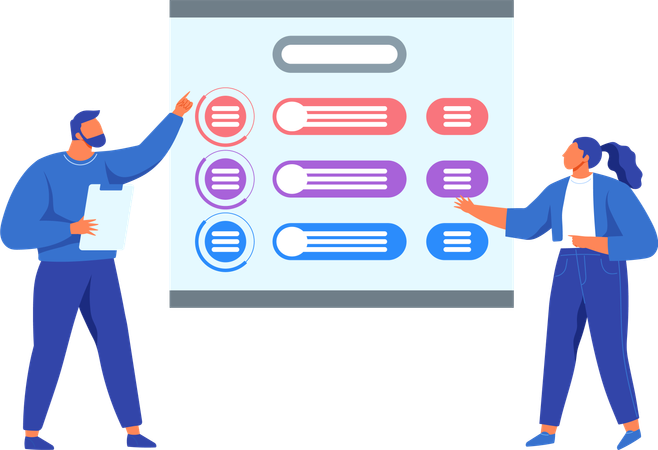 Personas cooperando y presentando esquema.  Illustration