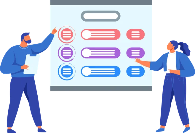 Personas cooperando y presentando esquema.  Illustration