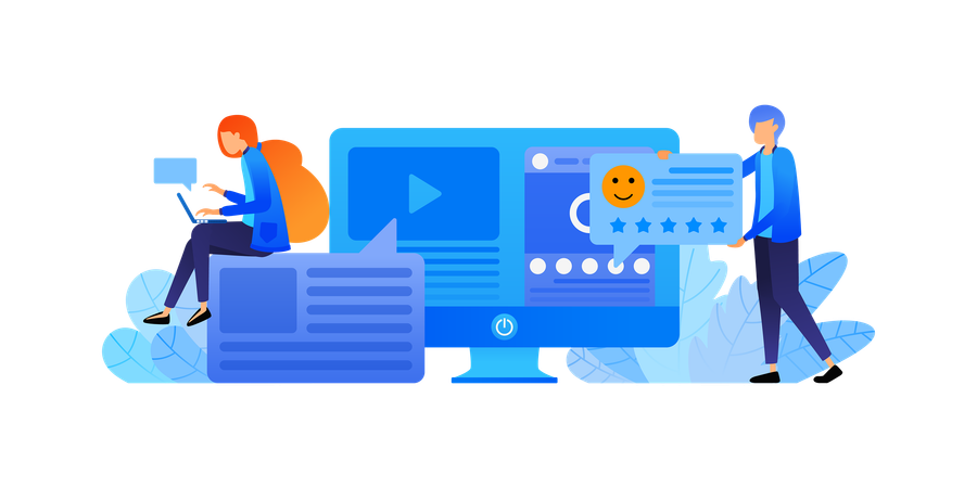 Personas que dan calificación de cliente  Ilustración
