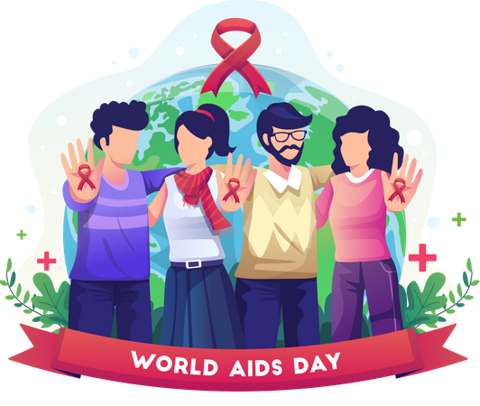 Personas haciendo campaña por el Día Mundial del SIDA  Ilustración