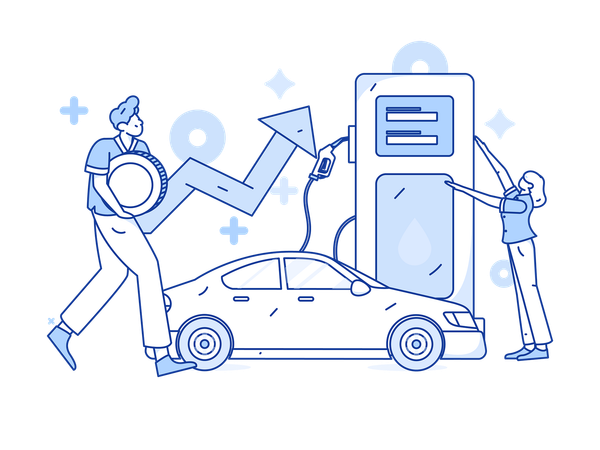 Personas que invierten en el negocio de las gasolineras  Ilustración