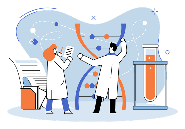 Personas que prestan servicios de diagnóstico de laboratorio.  Ilustración