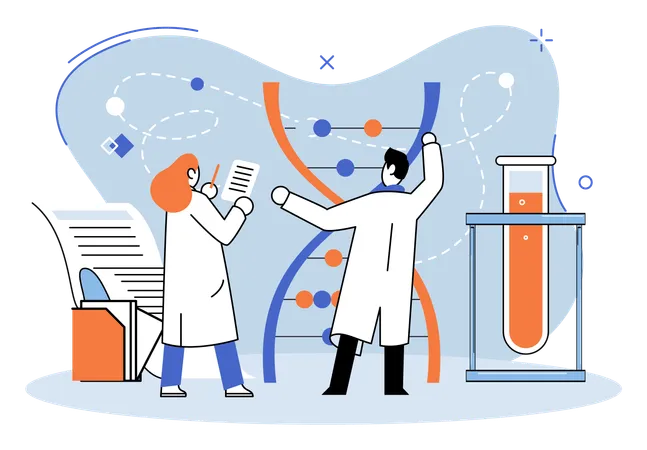 Personas que prestan servicios de diagnóstico de laboratorio.  Ilustración