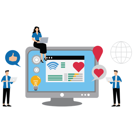 Personas que realizan comunicación global por internet  Ilustración