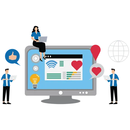 Personas que realizan comunicación global por internet  Ilustración