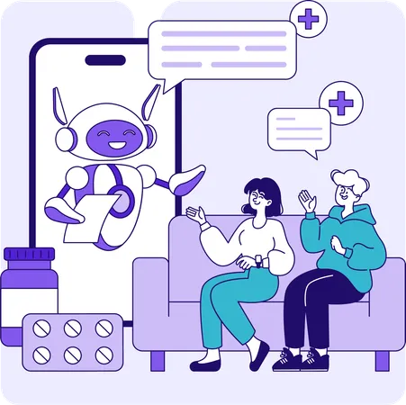 Personas que siguen consejos médicos de ai  Ilustración