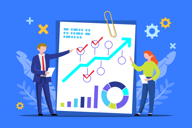 Personas que trabajan con Planificación de negocios  Ilustración