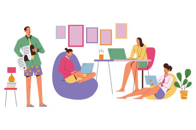 Personas que trabajan desde casa  Ilustración