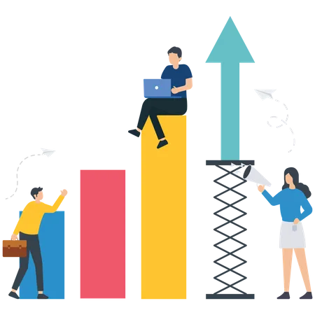 Personas que trabajan en el crecimiento empresarial.  Ilustración