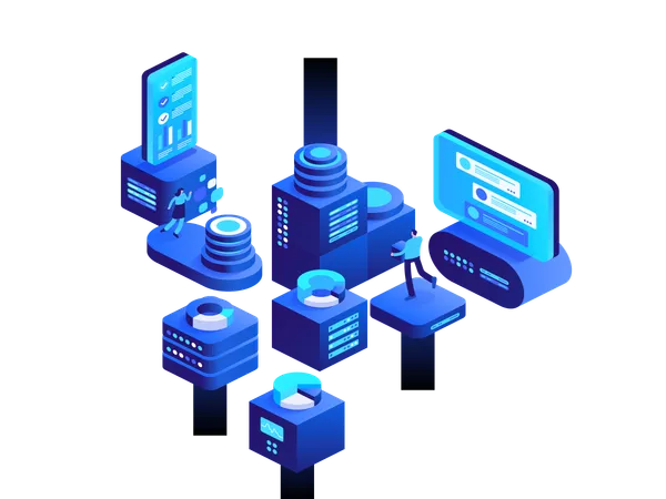 Personas que trabajan en el negocio de la minería de criptomonedas  Ilustración