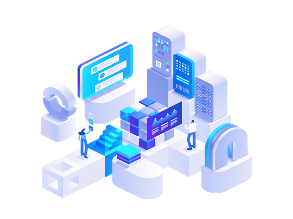 Personas que trabajan en el negocio de las criptomonedas  Ilustración