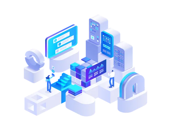 Personas que trabajan en el negocio de las criptomonedas  Ilustración