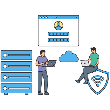 Personas que trabajan en la seguridad de sitios web  Illustration