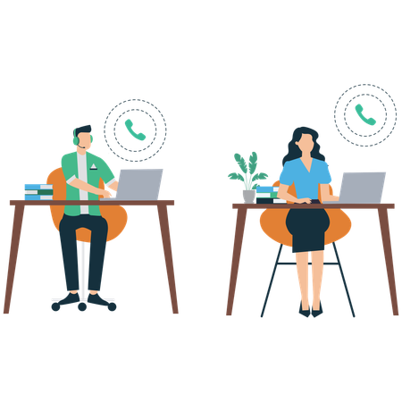 Personas que trabajan en un entorno de trabajo de oficina productivo  Ilustración