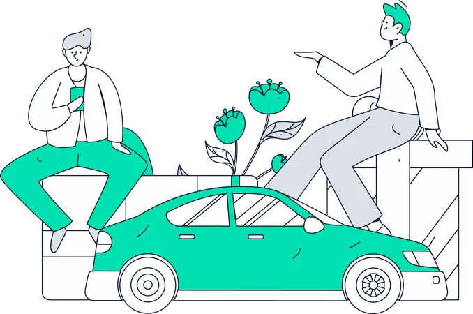 Personas que utilizan el servicio de taxis urbanos en línea  Ilustración