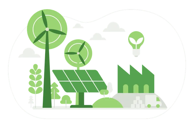 Personas que utilizan energía verde  Ilustración