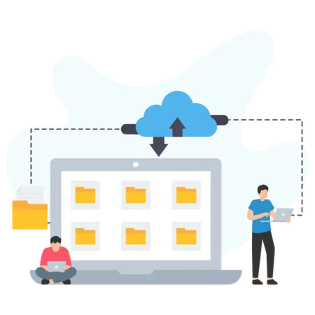 Personas que utilizan alojamiento de bases de datos  Ilustración