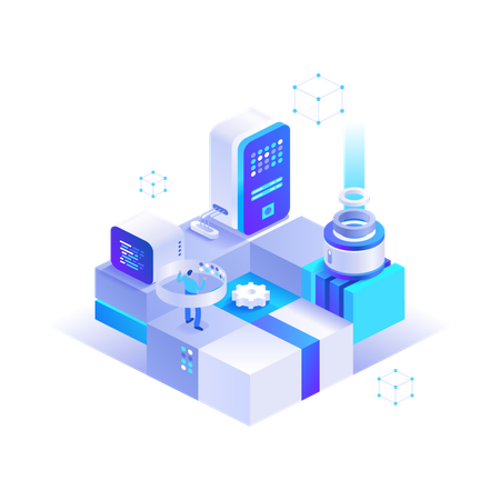 Personas que utilizan la tecnología blockchain  Ilustración