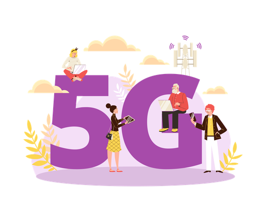 Personas que utilizan tecnología de red inalámbrica wifi  Ilustración