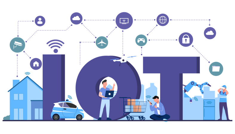 Personas que utilizan la tecnología IOT  Ilustración