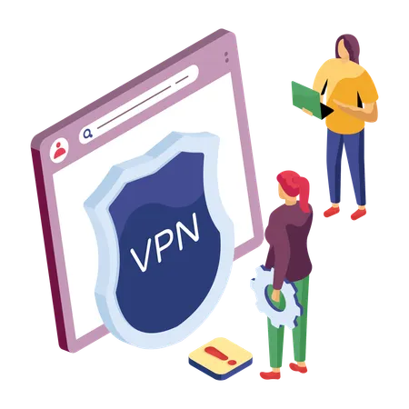 Personas que utilizan VPN para la seguridad de la red  Ilustración