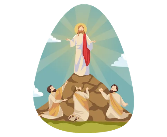 Personas recibiendo bendiciones de Jesús.  Illustration