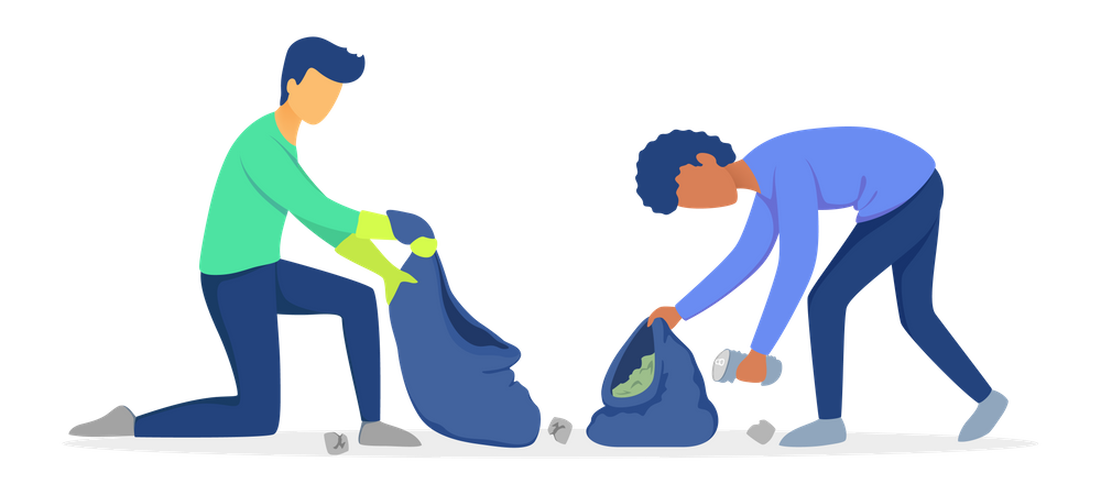 Personas recogiendo residuos de reciclaje  Ilustración