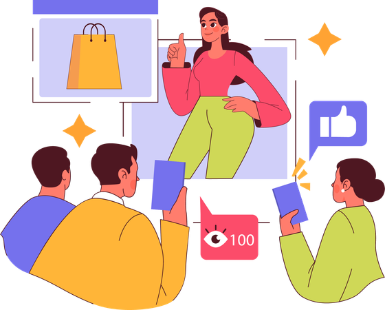 La gente sigue a influencers en las redes sociales  Ilustración