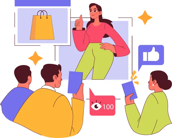 La gente sigue a influencers en las redes sociales  Ilustración