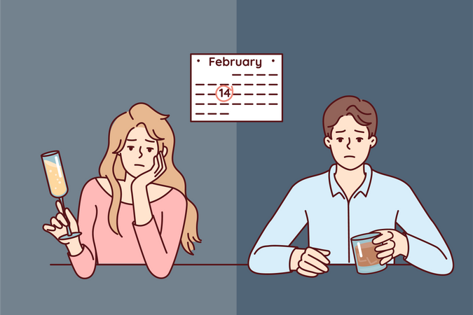 Personas solteras en el día de San Valentín.  Ilustración
