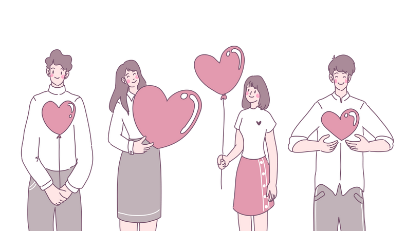 Personas sosteniendo globos de corazón  Ilustración