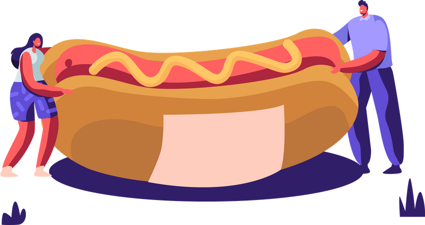 Personas sosteniendo hot dog  Ilustración