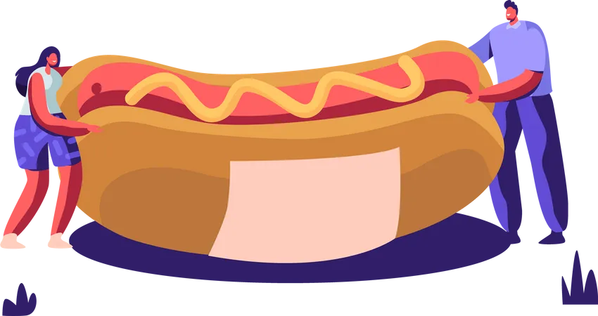 Personas sosteniendo hot dog  Ilustración