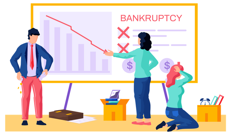 La gente se reúne sobre los problemas económicos de la empresa.  Ilustración