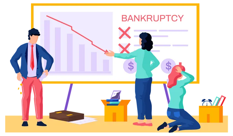 La gente se reúne sobre los problemas económicos de la empresa.  Ilustración