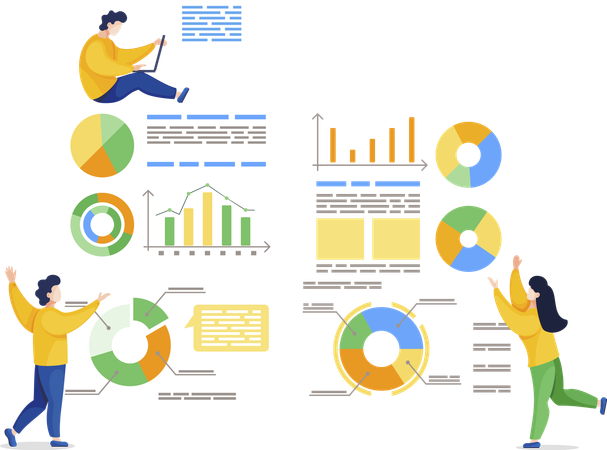 Personas trabajando en el informe del proyecto  Ilustración