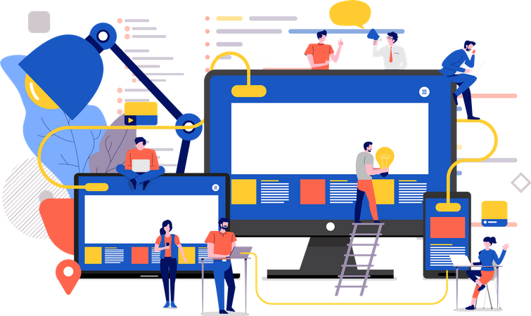 Personas que trabajan en el desarrollo de sitios web  Ilustración