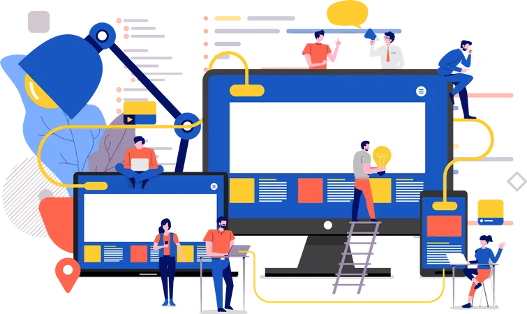 Personas que trabajan en el desarrollo de sitios web  Ilustración