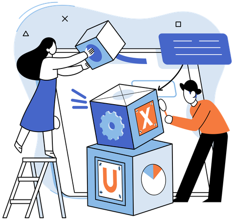 Personas trabajando en diseño UX  Ilustración