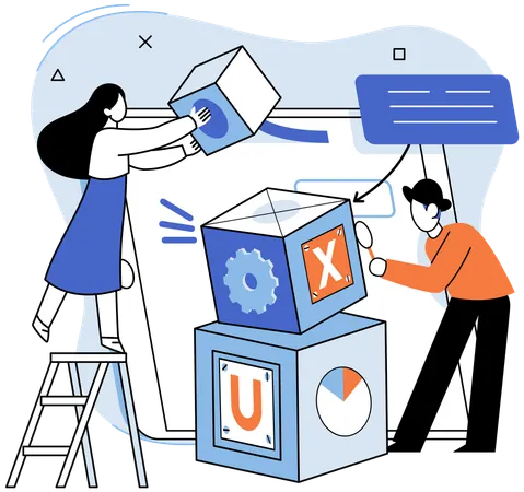 Personas trabajando en diseño UX  Ilustración