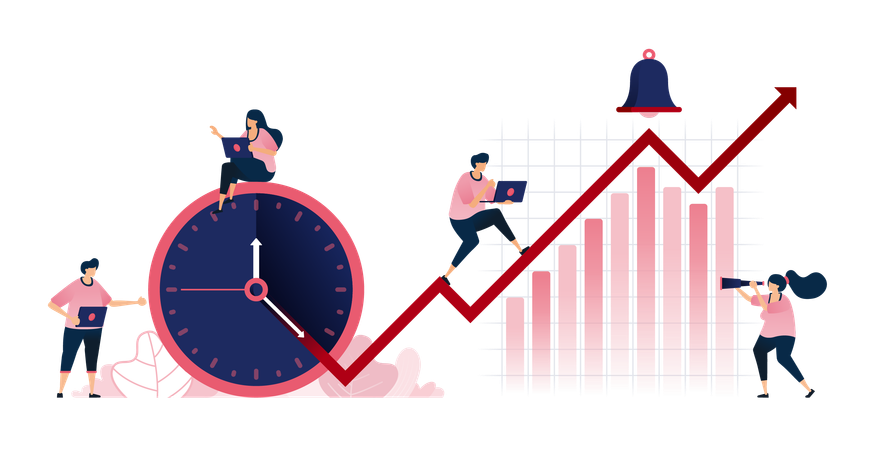 Personas trabajando en la tabla de crecimiento  Ilustración