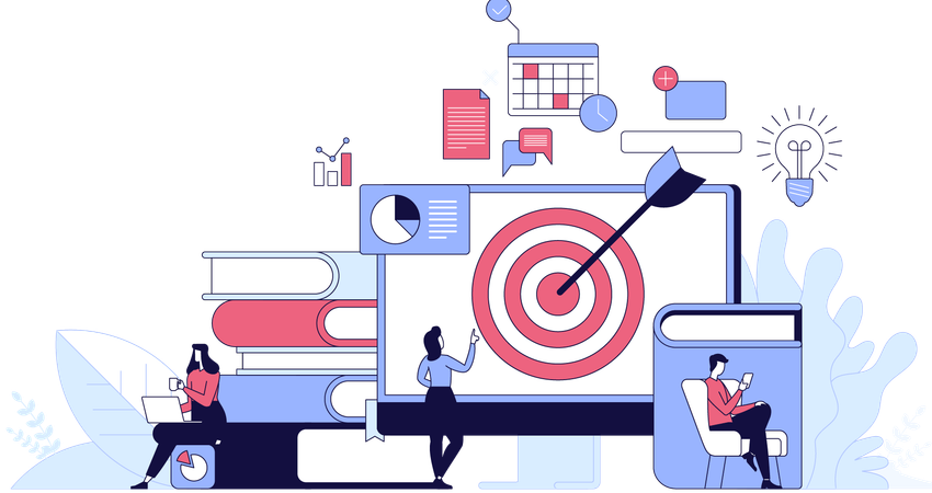 Personas trabajando en un objetivo empresarial  Ilustración