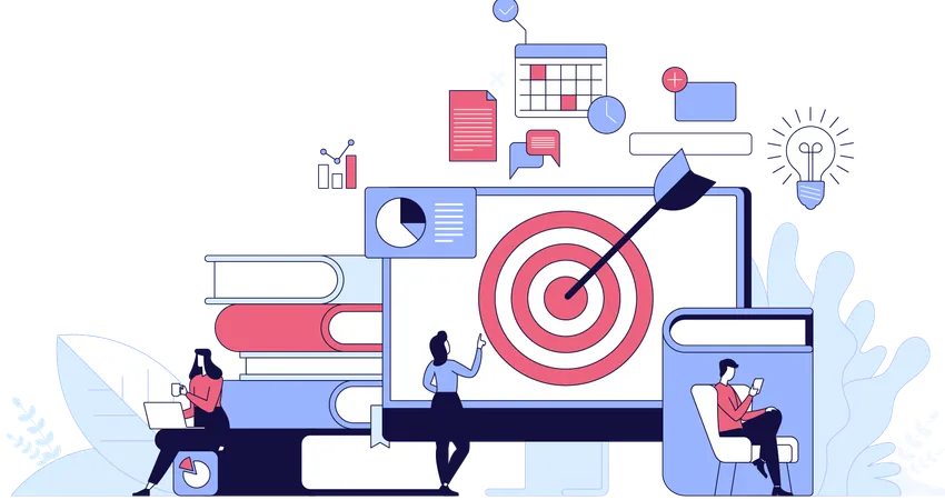 Personas trabajando en un objetivo empresarial  Ilustración