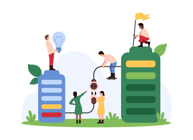 Personas trabajando en el progreso de la carga.  Ilustración