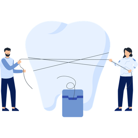 Personas trabajando en el uso del hilo dental  Illustration
